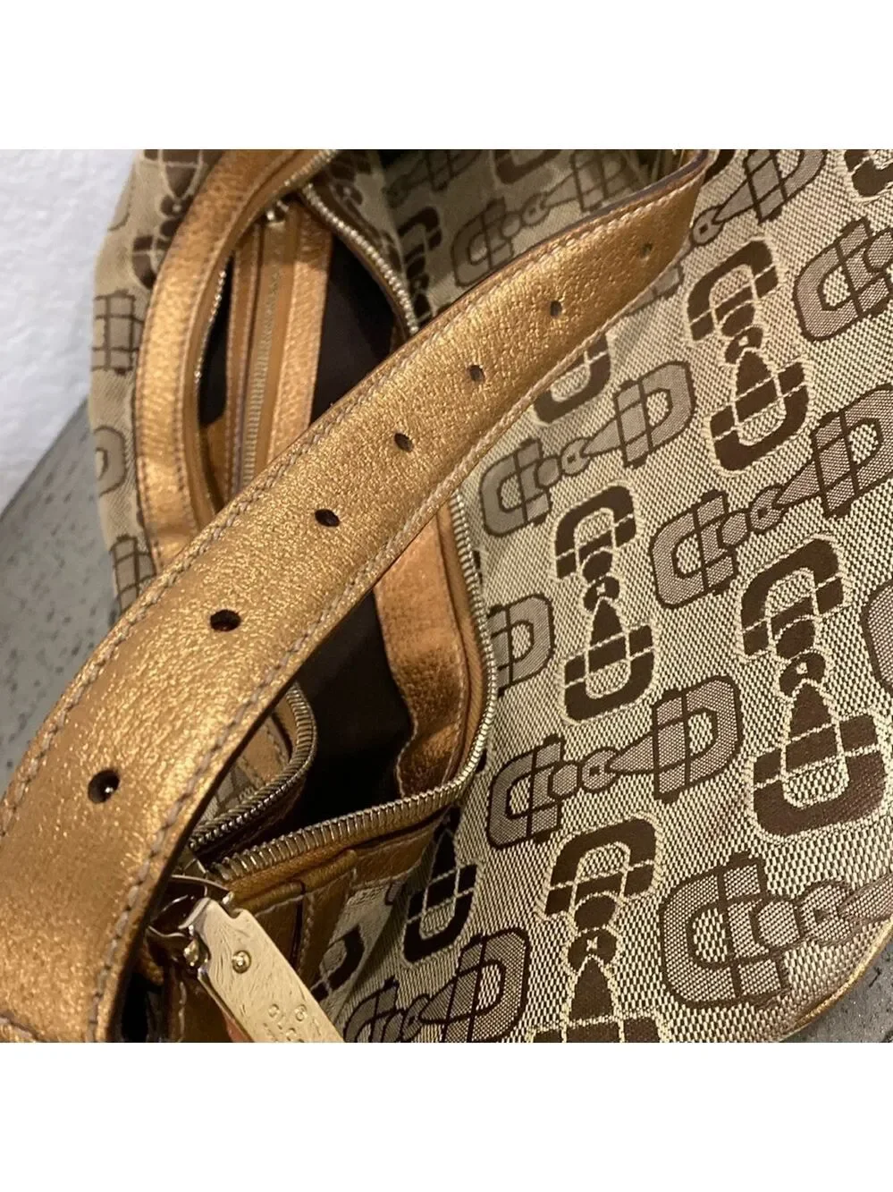 Vintage Gucci Brown Hobo Bag with Iconic Horse Bit Print